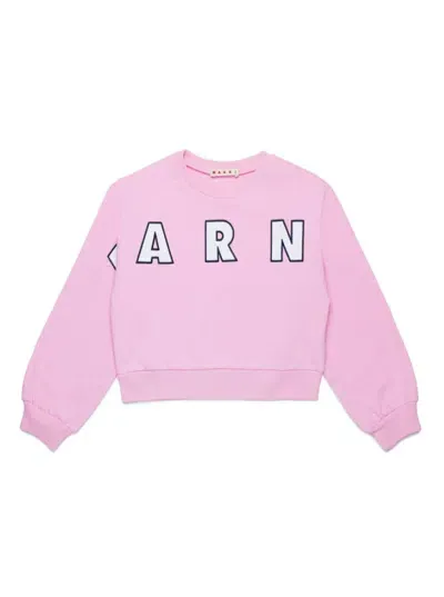 Marni Kids' Logo-embroidered Cotton Sweatshirt In 粉色