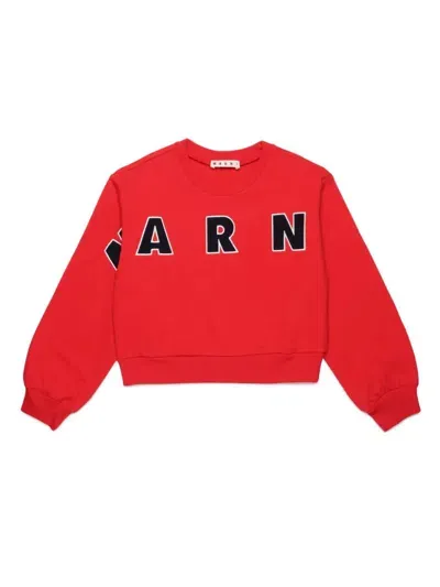 Marni Kids' Logo-appliqué Cotton Sweatshirt In Red