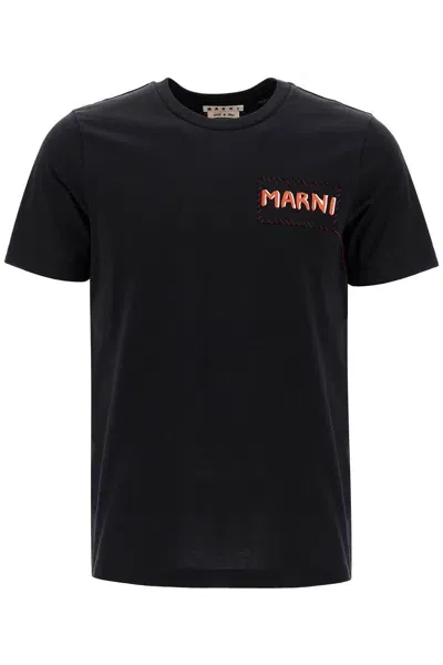 Marni T-shirt With Patch Logo Design In Black