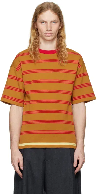 Marni Tan Seaside Stripe T-shirt In Rgw78 Biscuit