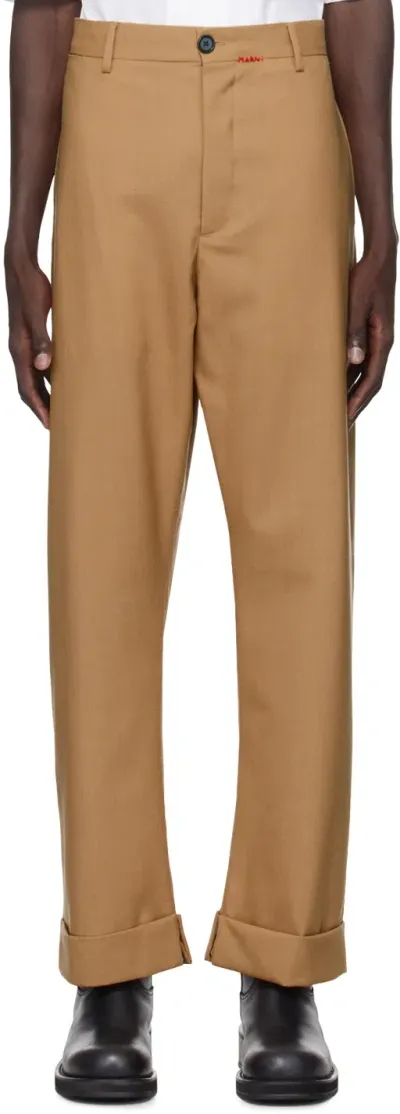 Marni Tan Wide-leg Trousers In Biscuit