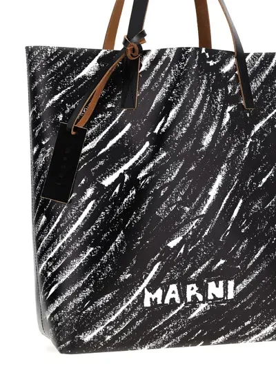 Marni Logo-print Tote Bag In White/black