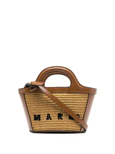 Marni Tropicalia Tote Bag With Embroidery In Brown