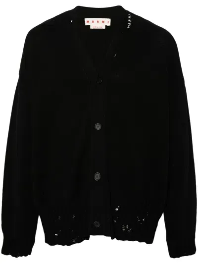 Marni V-neck Cotton Cardigan In Black