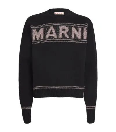 Marni Virgin Wool Logo Sweater In Black