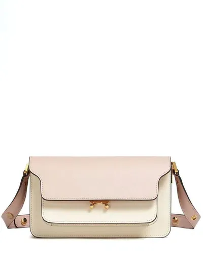 Marni White And Pink Trunk Bag Colourblock Design In Saffiano Leather Woman