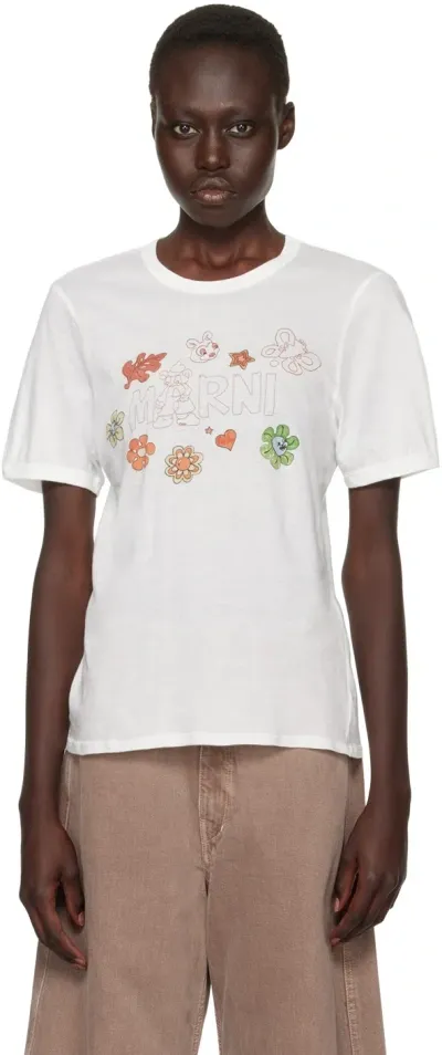 Marni White Funky Charm Explosion T-shirt In Fcw01 Lily White