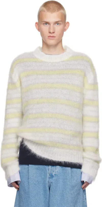 Marni White Fuzzy Wuzzy Striped Sweater In V2w01 Lily White