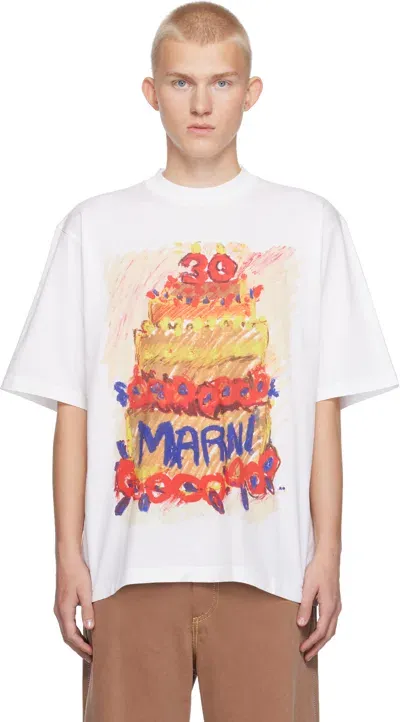 Marni White  30th Anniversary T-shirt In Ckw01 Lily White