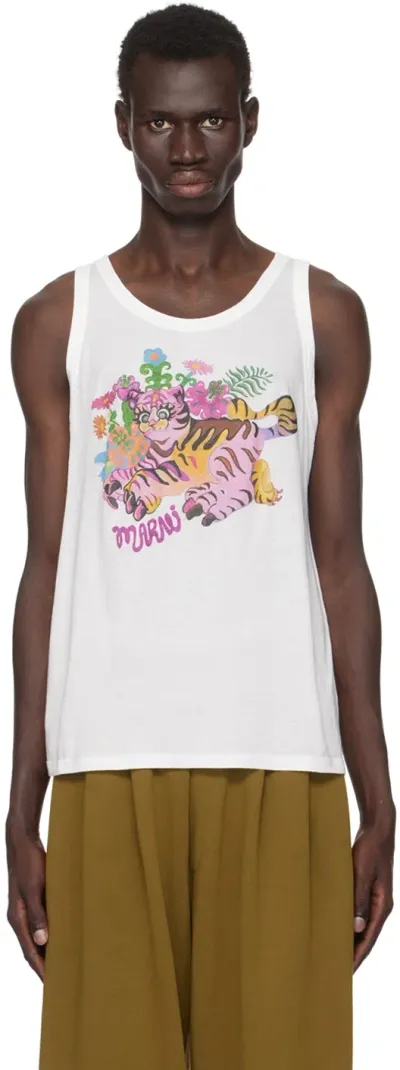 Marni White Printed Tank Top In Ffw01 Lily White