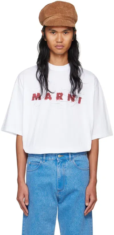 Marni White Printed Wrinked Logo T-shirt In Low01 Lily White