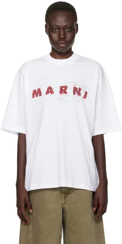 Marni White Wrinkled Logo T-shirt In Low01 Lily White