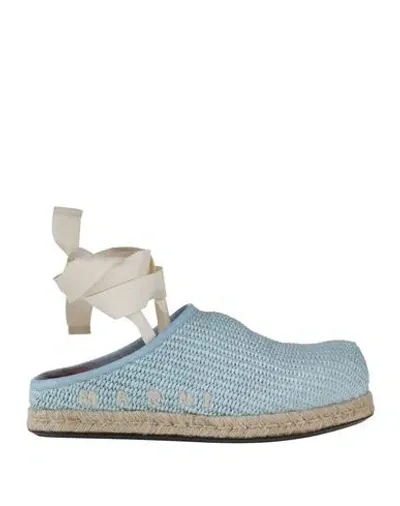 Marni Raffia Lace-up Sabot Slippers In Light Blue