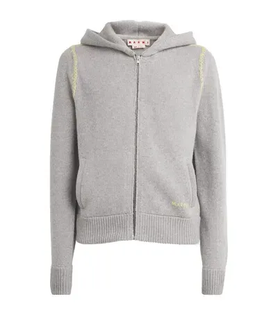 Marni Wool-blend Contrast-stitch Hoodie In Grey