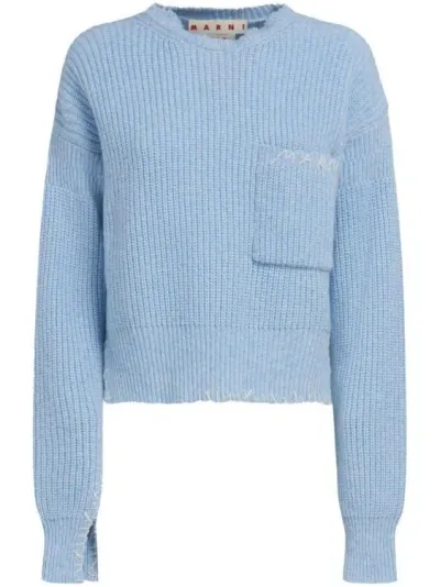 Marni Logo-embroidered Virgin Wool Jumper In Illusion Blue