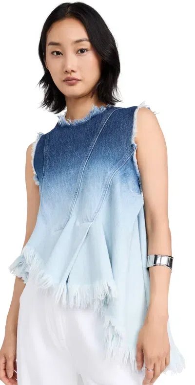 Marques' Almeida Asymmetric Flounce Top Ombre Blue Denim