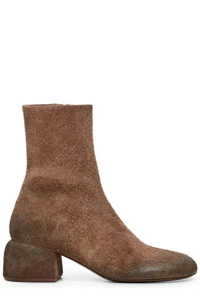 Marsèll Round-toe Suede Ankle Boots In Brown