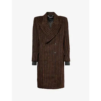 Martine Rose Brown-gold Stripe Striped-print Double-breasted Relaxed-fit Wool-blend Coat