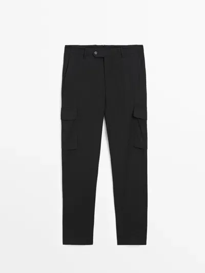 Massimo Dutti Cargohose Aus Reiner Wolle In Black