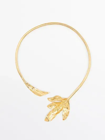 Massimo Dutti Choker Necklace With Flower Detail In Golden