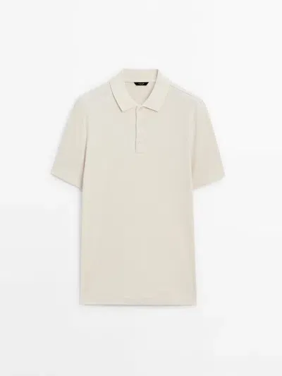 Massimo Dutti Geripptes Kurzarm-poloshirt In Neutral