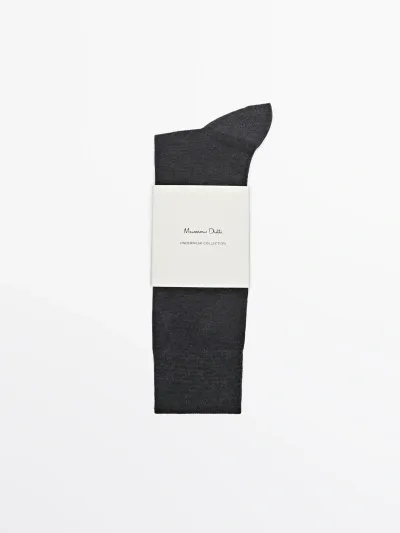 Massimo Dutti Mercerised Cotton Blend Long Socks In Charcoal