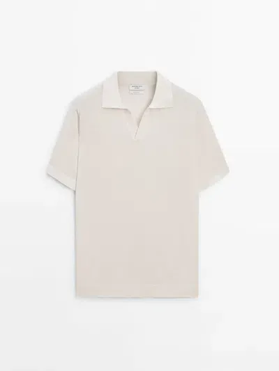 Massimo Dutti Strick-poloshirt Mit Kurzen Ärmeln In White