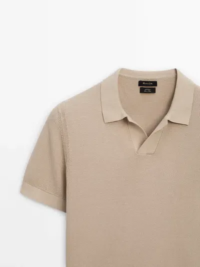 Massimo Dutti Strickpullover Im Polo-stil Aus Baumwolle Mit Kurzen Ärmeln In Neutral