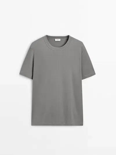 Massimo Dutti T-shirt Baumwolle Kurzarm -studio In Gray