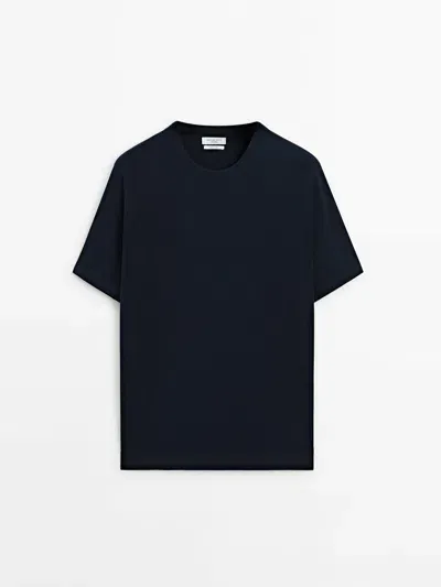 Massimo Dutti T-shirt Jersey Kurzarm In Blue