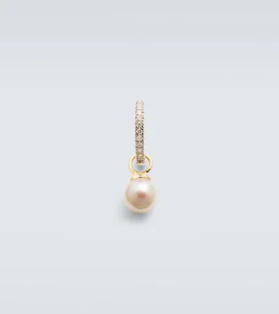 Mateo 14kt Gold Single Hoop Earring With Diamonds And Freshwater Pearl