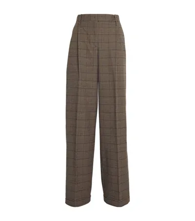 Max & Co Check Wide-leg Tailored Trousers In Beige