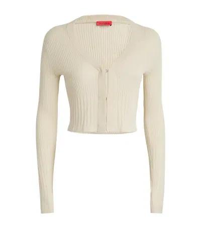 Max & Co Cotton-blend Ribbed Cardigan In White