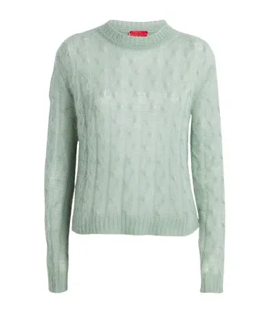 Max & Co Semi-sheer Cable Knit Sweater In Green