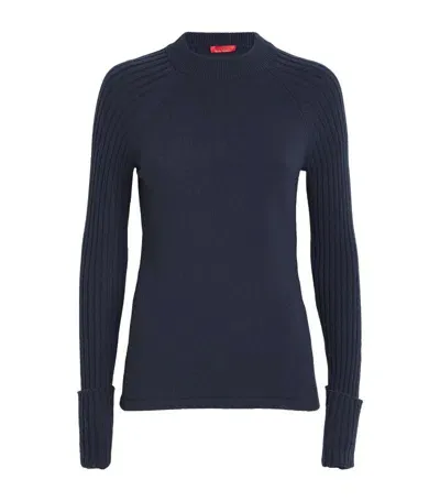 Max & Co Virgin Wool-blend Ribbed-detail Sweater In Blue