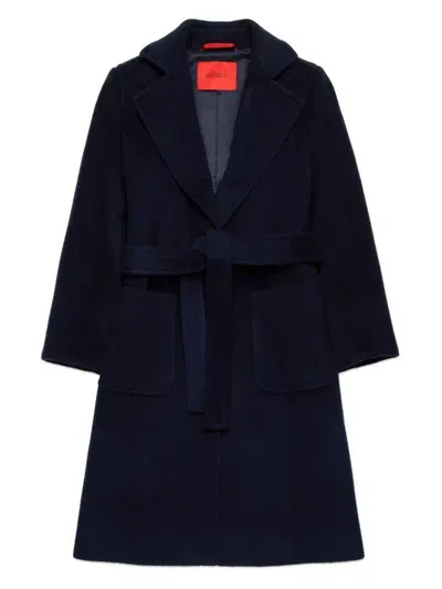 Max & Co Kids' Belted Single-breasted Coat In Navy