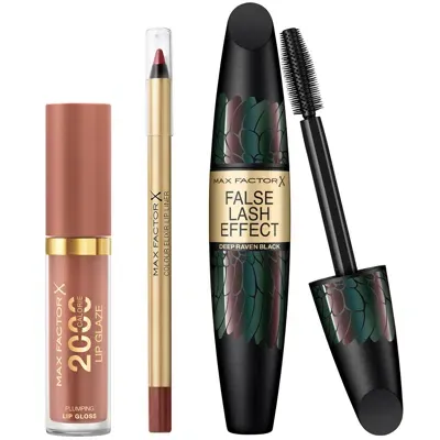 Max Factor Lip Gloss, Lip Liner And Mascara Bundle (various Shades) - Warm Brown