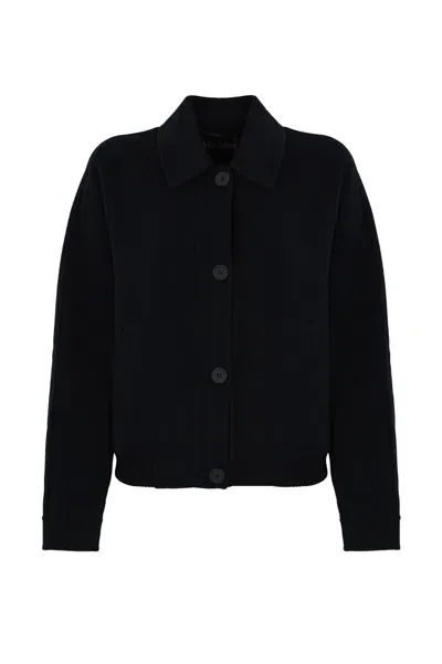 Max Mara Baco Bomber Jacket In Cashmere Wool And Silk In Blu