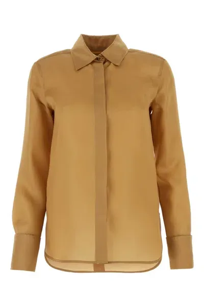 Max Mara Biscuit Silk Shirt In Brown