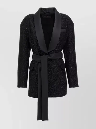 Max Mara Blazer Featuring Belted Waist And Shawl Lapel In Black