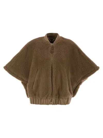 Max Mara Briose Teddy Fabric Bomber Jacket In Brown