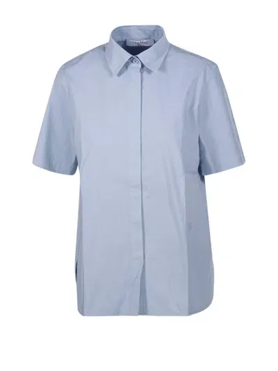 Max Mara Buttoned Short-sleeved Shirt In Azzurro