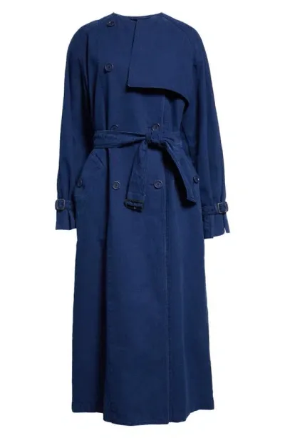 Max Mara Calao Cape Effect Cotton Denim Trench Coat In Navy