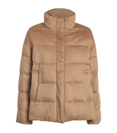 Max Mara Camel Down Reversible Puffer Jacket In Beige