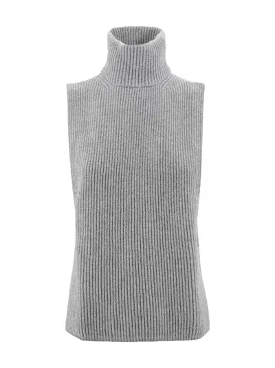 Max Mara Cashmere-blend Yarn Waistcoat In Grey