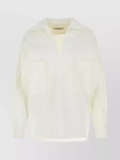 Max Mara Collar Detail Stretch Cotton Blouse In White