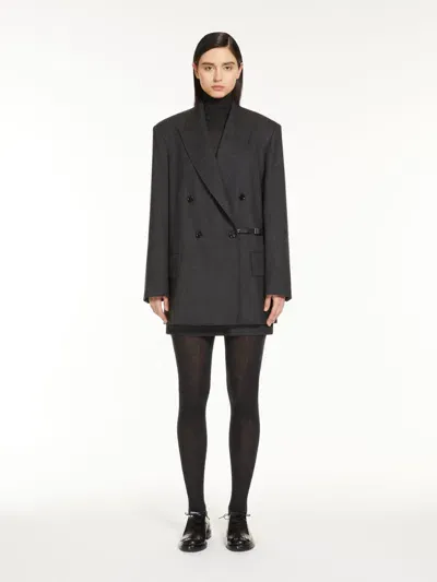 Max Mara Double-breasted Blazer In Wool Gabardine In Dark Grey