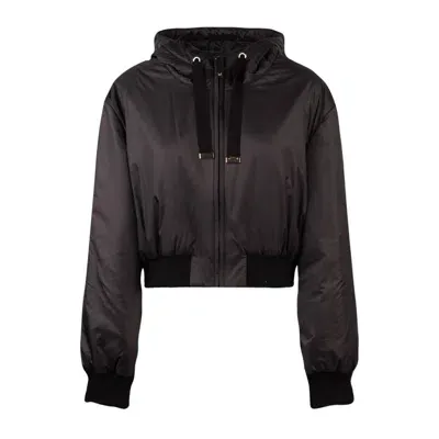 Max Mara Drip-proof Canvas Hooded Bomber Jacket In Black