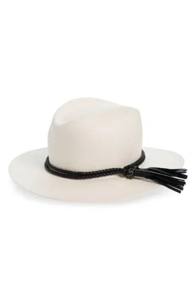 Max Mara Elfi Leather-trimmed Straw Boater Hat In 001 White