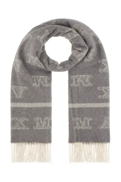 Max Mara Embroidered Cashmere Scarf In Gray